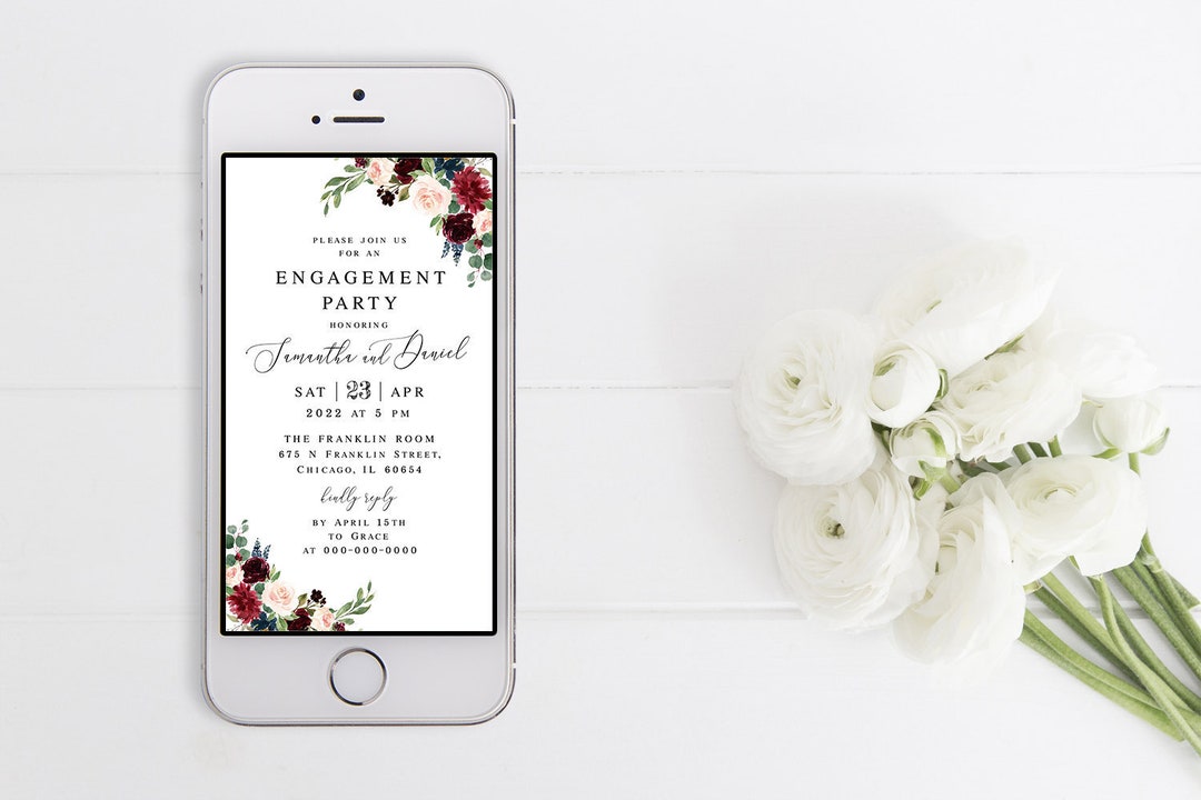Electronic Invitation Editable Template Floral Engagement Etsy