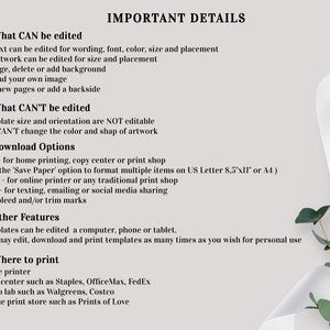 May include: A white background with black text outlining the details of what can and cannot be edited in a printable template. The text also includes information about download options, other features, and where to print the template.