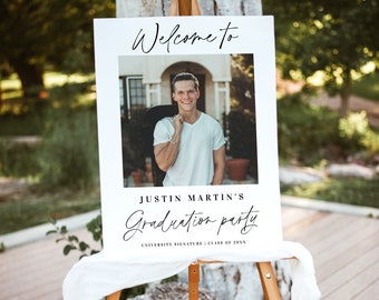 Grad party welcome sign Customizable template with photo Modern graduation poster Download Templett MyGrdt31