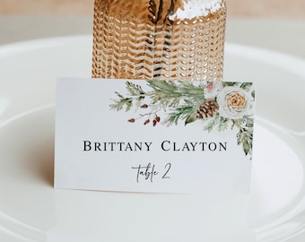 Winter wedding place card template Editable name cards Flat and Folded Holiday place card Printable Download Templett Wchwed-d2