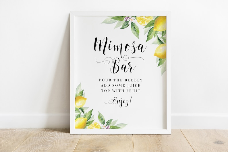 Lemon Mimosa bar sign and Juice jar labels Editable signs printable Bridal shower cocktail party Bachelorette Download Templett BrLem-cf5 image 2