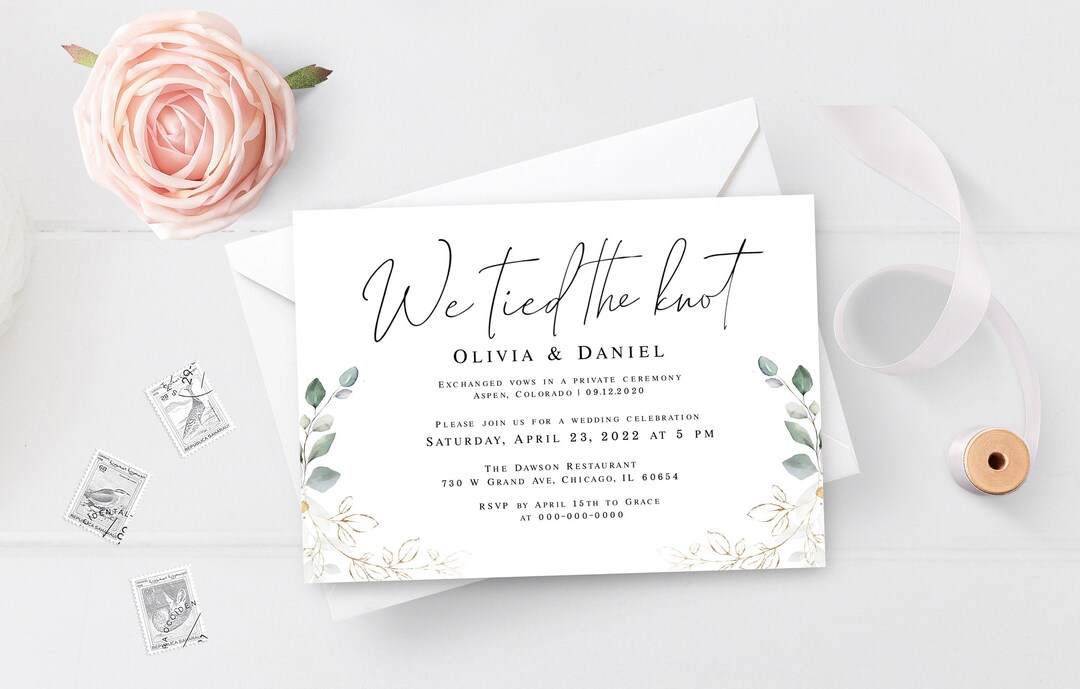 Reception Party Invitation Template Fully Editable Gold Foliage We Tied ...