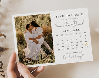 Fotokalender Save the date Vollständig bearbeitbare Vorlage Verlobung Hochzeitsansage DIY personalisiert Printable Download Templett #swc18