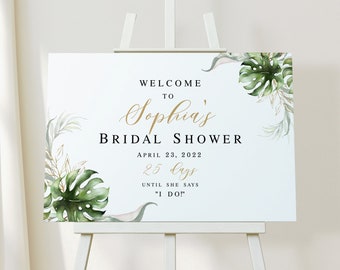 Bridal shower welcome sign printable Editable template Tropical Wedding countdown Hens party Landscape poster Download Templett SWC-TR