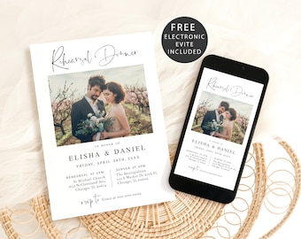 Photo rehearsal dinner invitation template Editable electronic wedding rehearsal invite Modern wedding invite DIY Download Templett SANFF1
