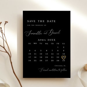 Black calendar save the date Editable template Engagement date Black and White Wedding announcement Personalized Printable Download Blwht-30