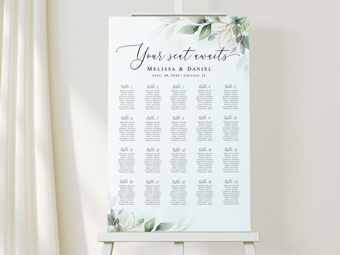 Seating Chart Poster Printable Editable Template Your Seat Etsy