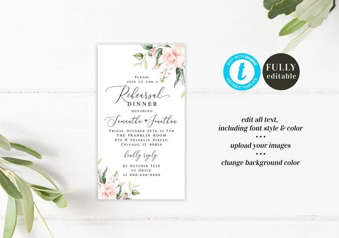 Electronic Rehearsal Dinner Invitation Editable Template Text | Etsy