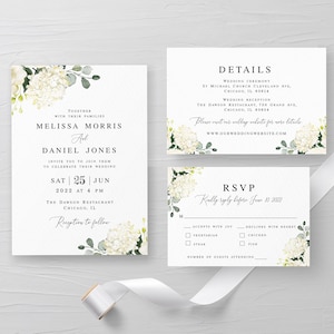 Hydrangea wedding invitation template Editable Hydrangea wedding set printable RSVP QR code Thank you card Digital Download Templett #swc20