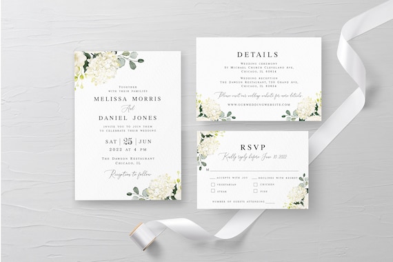 Hydrangea floral invitation suite Editable wedding set printable Digital download Templett #swc20