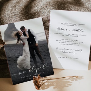 Modern elopement invitation template We eloped invite with picture Elopement announcement Photo elopement invite Download Templett LCF-WC21