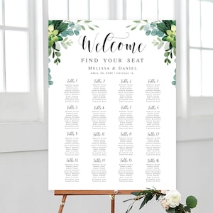 Welcome wedding seating chart Editable template Guest list Eucalyptus seating chart poster printable Foliage Download Templett SGWEUF2