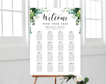 Welcome wedding seating chart Editable template Guest list Eucalyptus seating chart poster printable Foliage Download Templett SGWEUF2