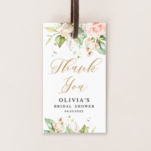Pink roses thank you tag template Bridal shower favor tag printable Floral gift tag Wedding favor tag Download Edit with Templett WSPR-A