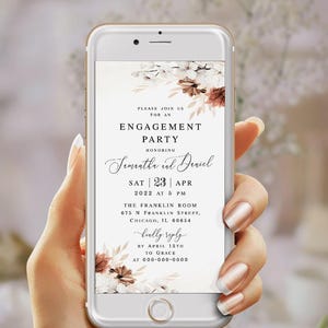 Beige floral engagement party e-invite template Customizable electronic invite Digital download Templett BEGPRS25