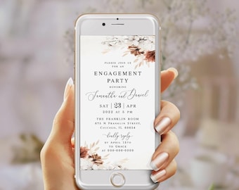 Engagement party invitation template Beige engagement e-invite Floral engagement invite Digital Download Edit with Templett BEGPRS25
