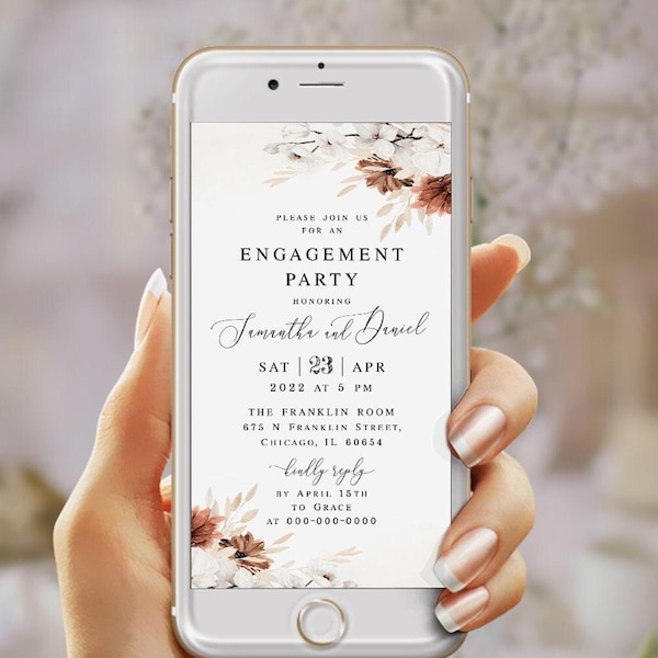 Beige floral engagement party e-invite template Customizable electronic invite Digital download Templett BEGPRS25