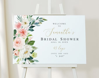 Floral bridal shower welcome sign template Editable Blush welcome sign Brunch party decor Bridal board Printable Floral Download BLWED-6A