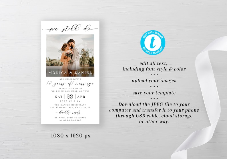 Photo We Still Do invitation Editable template Text message invite Renewal of vows Electronic Digital Phone Download Templett LCF-WC21 image 2