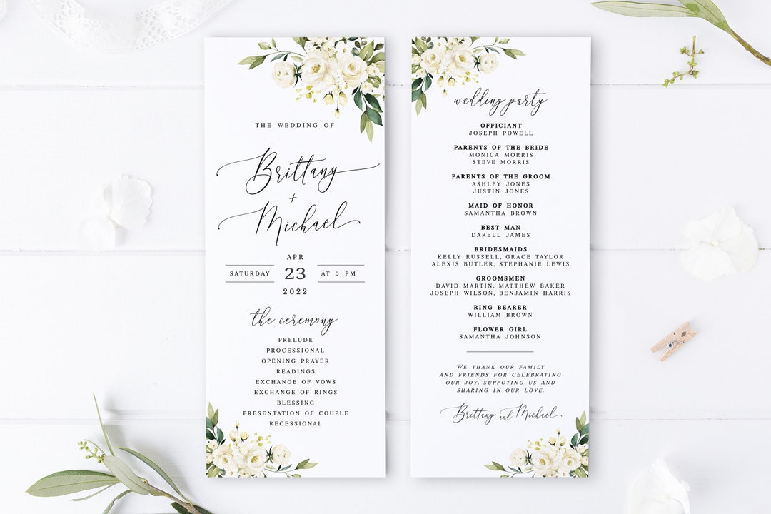 Floral Wedding Program Template Printable Wedding Ceremony Editable ...
