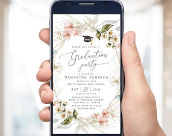 Floral graduation party invitation template Editable electronic invite Wildflower graduation e-invite Class of 2025 Download Templett