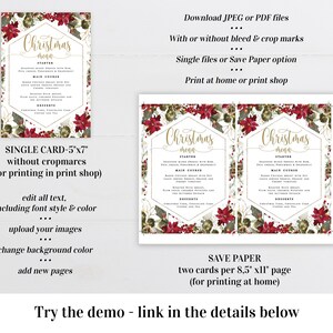 Christmas Menu Editable Template Holiday Party Menu Printable Digital ...