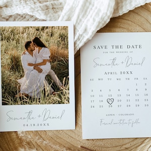 Photo calendar save the date template Editable calendar Modern photo save the date Printable Wedding announcement DIY Download FOCSO18 image 1