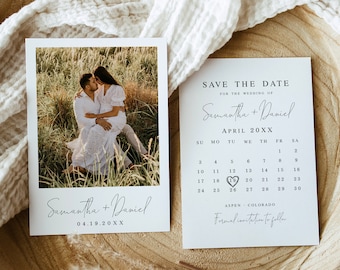 Photo calendar save the date template Editable calendar Modern photo save the date Printable Wedding announcement DIY Download FOCSO18