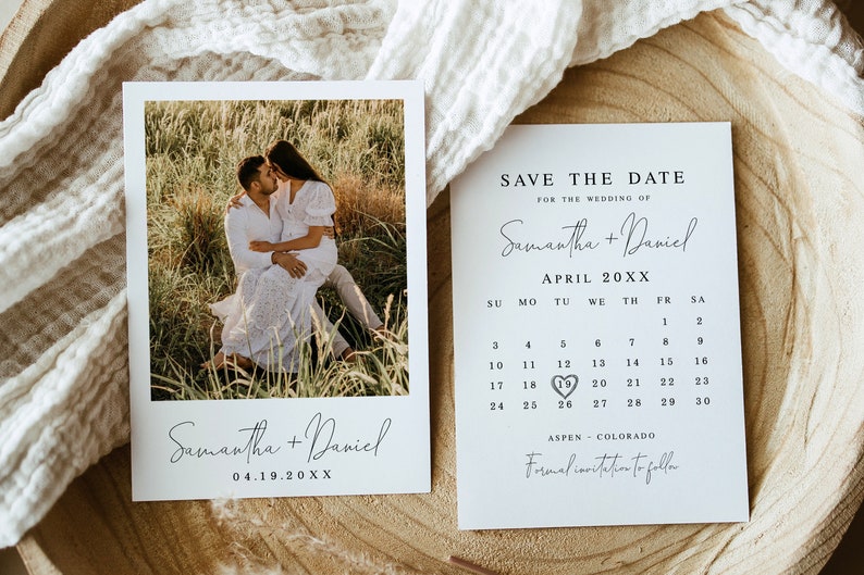 Photo calendar save the date template Editable calendar Modern photo save the date Printable Wedding announcement DIY Download FOCSO18 image 1