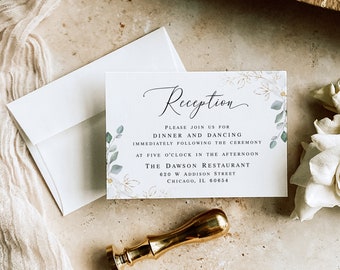 Reception card template Editable Insert card Wedding invitation enclosure cards Gold foliage reception card Printable Download agflf10