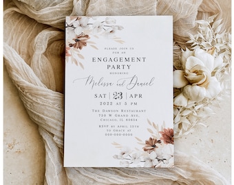 Engagement party invitation Editable template Wedding Beige invite printable Create your own card Personalized Download Templett #swc25