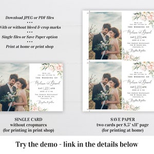 Wedding invitation template Self-editable photo invite Picture Pink roses Printable Calligraphy Digital DIY Download WSPR-A image 2