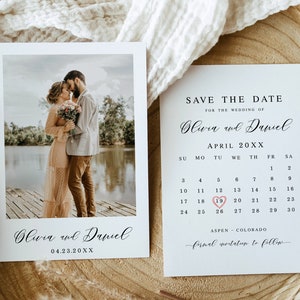 Photo calendar save the date template Fully editable Double-sided card with photo Modern calendar save the date Printable Templett LCF-WC21