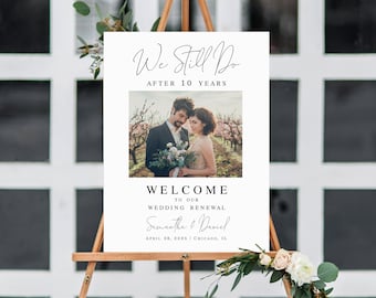 Modern wedding vow renewal welcome sign with photo Customizable template Reception poster Download FOCSO18