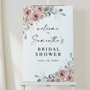 Bridal shower welcome sign Dusty roses welcome sign template Floral hens party poster Decor for bridal shower Download Templett SDURS-10f