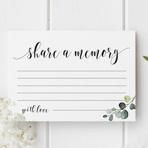Share a memory card template Editable memory card printable Cards for memorial service Foliage memory card Funeral decor Download Templett