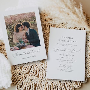 Modern wedding invitation template Happily ever after Editable invite with picture Wedding photo invite Digital Download Templett wpalf-a91