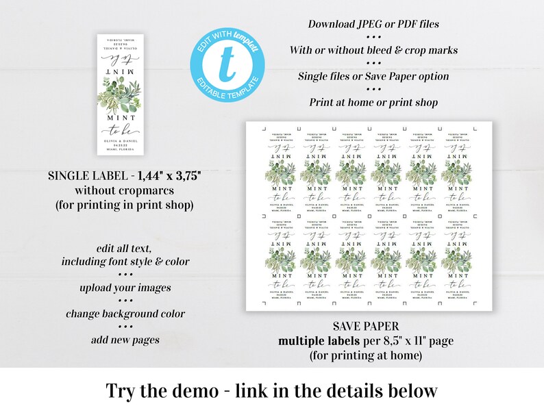 Mint to Be Label Template Printable Editable Wraparound Party - Etsy