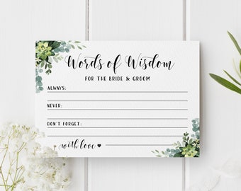 Greenery Words of wisdom card Editable template Wedding advice for bride and groom Eucalyptus advice card Printable Download SGWEUF2