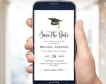Electronic graduation party save the date template Grad announcement Editable download Templett