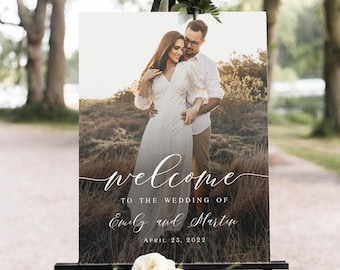 Photo welcome sign template Reception poster Printable wedding welcome sign Editable download Templett LCF-WC21
