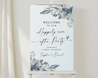 Dusty blue wedding welcome sign template Editable floral welcome sign Modern welcome sign Reception poster Download Templett wfdb-f3