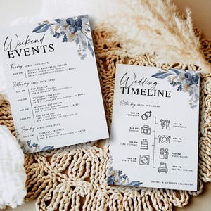 Dusty blue wedding timeline template Editable Itinerary printable Order of events Wedding agenda Welcome letter Download Templett wfdb-f3