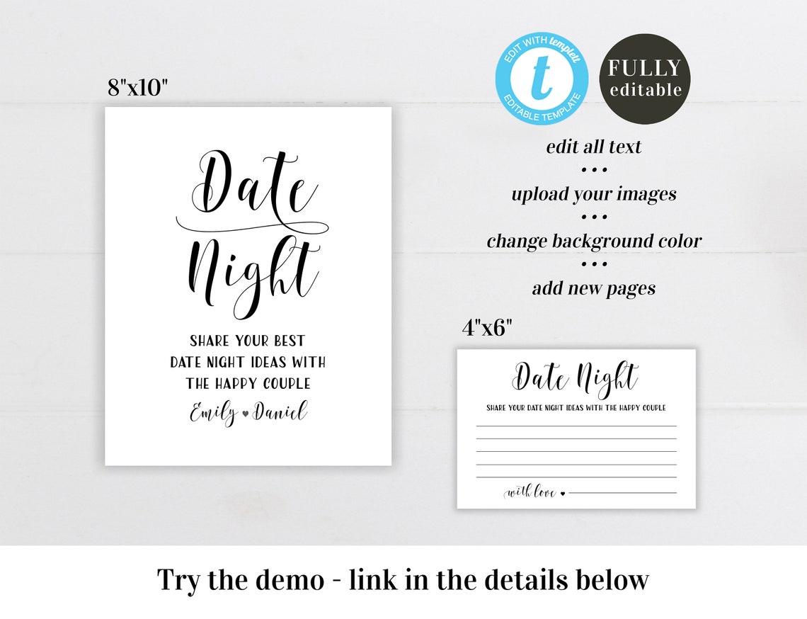 Date night ideas sign Editable template Date night ideas cards | Etsy