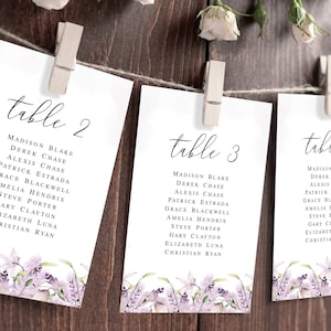 Lavender wedding seating cards Hanging seating cards Floral seating cards printable Arrangement cards Digital DIY Download Templett LaWed-A