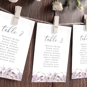 Lavender seating chart cards Self-editing template Seating plan printable Lavender wedding Arrangement cards Download Templett LaWed-A