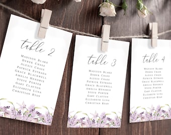 Lavender seating chart cards Self-editing template Seating plan printable Lavender wedding Arrangement cards Download Templett LaWed-A