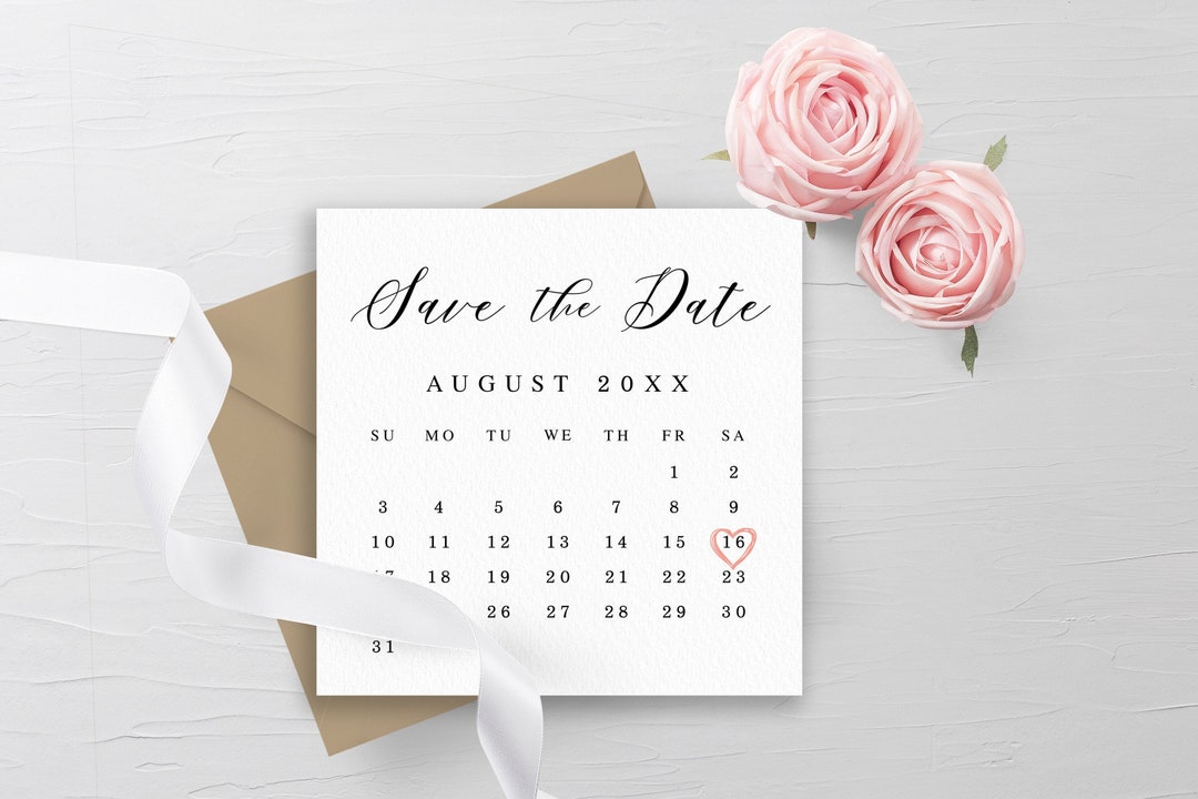 Kalender Save the Date Vorlage zum Ausdrucken Vollständig bearbeitbarer 