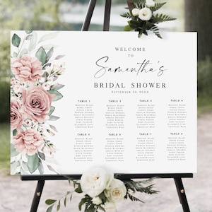 Afdrukbare lijst met stoffige roos Sjabloon voor kleine zitplaatsen Bewerk met TEMPLETT bloemenposter Hens party Download SDURS-10f