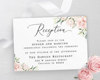 Pink roses reception card template Floral insert card printable Invitation enclosure card Information card Editable Download Templett WSPR-A